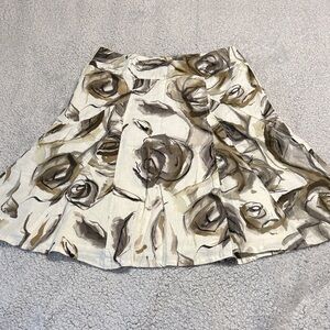 Coldwater Creek Cream A-Line Skirt with Brown Floral Brushstrokes